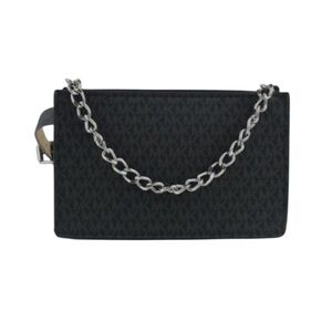 MICHAEL KORS MK MONOGRAM Black SILVERTONE Chain Strap Fanny Pack Bag